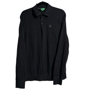 United Colors of Benetton Long Sleeve Polo Shirt – Size Medium – Black